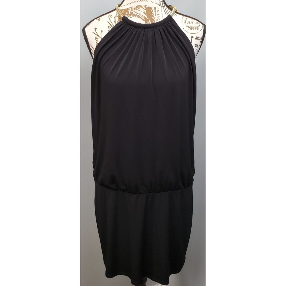 Jessica Simpson Halter Dress Womens 14 Black Gold Chain Neck Party Cocktail
